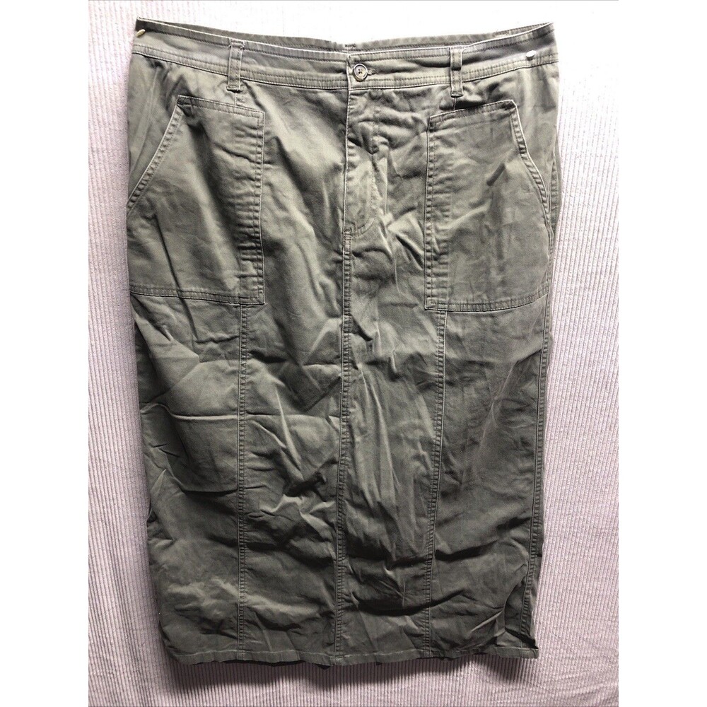 Gloria Vanderbilt Midi Skirt Size 12 Chino Green Khaki Pockets Chore